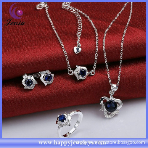 New model ring ,pendant ,earring ,anklet set blue zircon 925 silver jewelry set ( SPCS781-B)